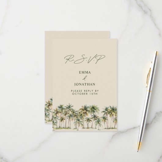 Palm Tree Wedding RSVP Tropical Destination coast (Voorkant / Achterkant in situ)