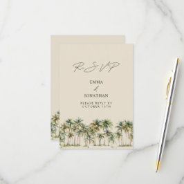 Palm Tree Wedding RSVP Tropical Destination coast Kaartje