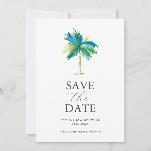 Palm Tree Wedding Save the Date Invitation Kaarten (Voorkant)
