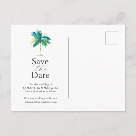 Palm Tree Wedding Sla de datum Briefkaart (Achterkant)