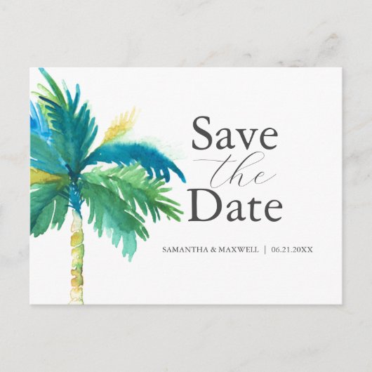 Palm Tree Wedding Sla de datum Briefkaart (Voorkant)