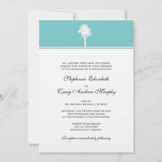 Palm Tree Wedding-uitnodiging Kaart (Voorkant)