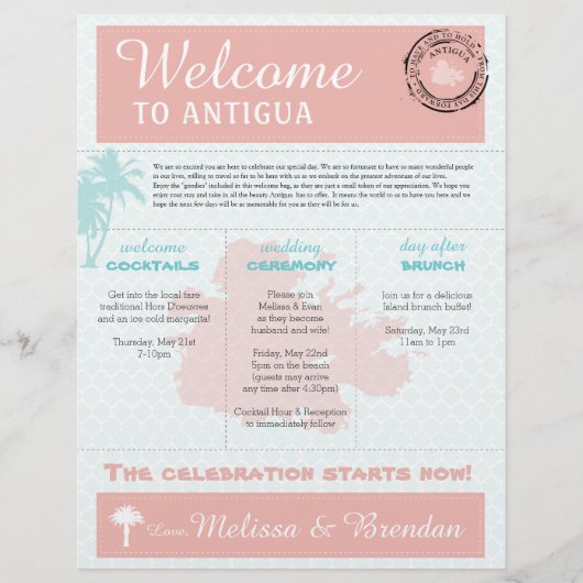 Palm Tree Wedding Welcome Letter for Antigua (Voorkant)