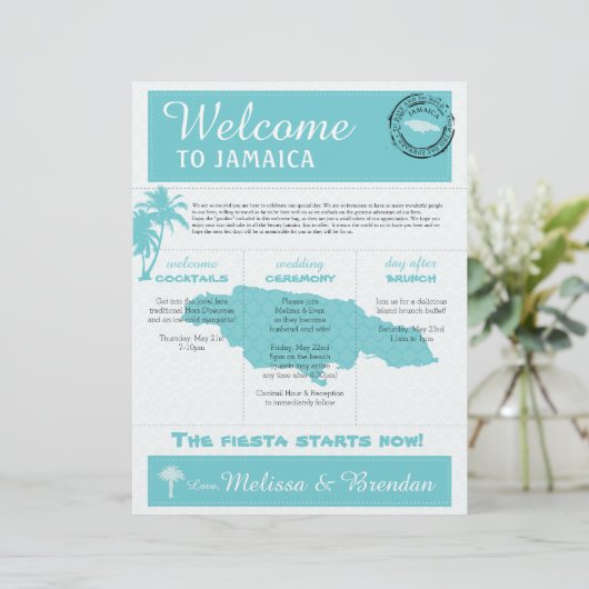 Palm Tree Wedding Welcome Letter for Jamaica (Staand voorkant)