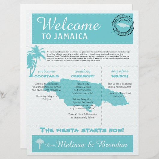 Palm Tree Wedding Welcome Letter for Jamaica (Voorkant / Achterkant)