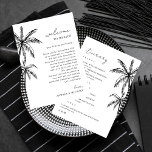 Palm Tree Wedding Welkomstbrief reisschema Kaart<br><div class="desc">Welkom gasten op uw bestemming bruiloft met deze Palm Tree Wedding Welcome Letter Itinerary Kaart. Met handgetekende schets palmbomen en elegant handgeschreven script, deze kaart is perfect voor tropische of strand bruiloften. Personaliseer met uw reisschema en een welgemeende welkomstbrief om uw gasten door de festiviteiten te leiden, waardoor een warme,...</div>