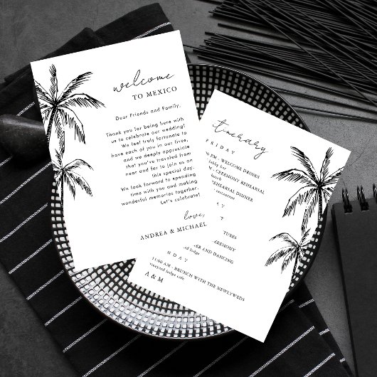 Palm Tree Wedding Welkomstbrief reisschema Kaart