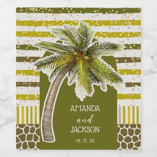 Palm Tree Wedding Wijn Etiket (Enkel label)