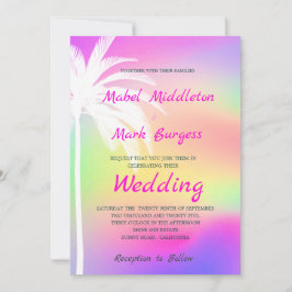 Palm Tree White Colorful Wedding Invitation Kaart