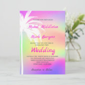 Palm Tree White Colorful Wedding Invitation Kaart (Staand voorkant)
