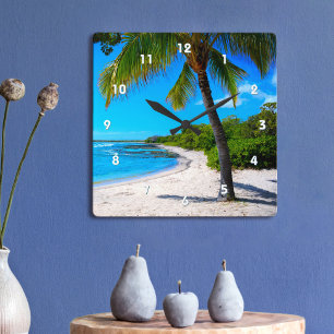Palm Tree White Sand Hawaii Tropisch strand Vierkante Klok