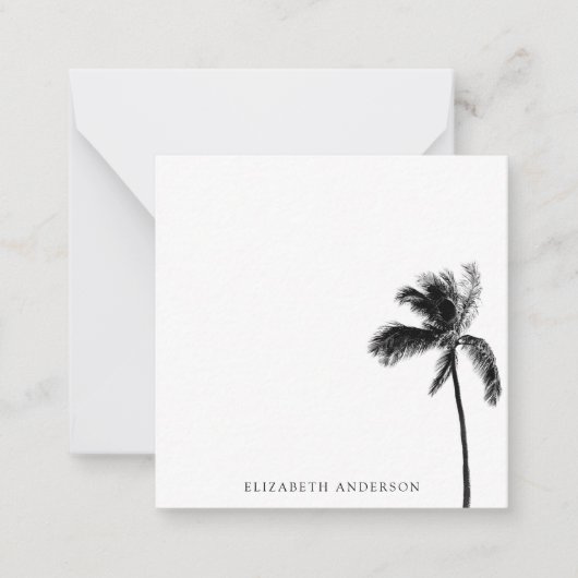 Palm Tree Zwart & Wit Gepersonaliseerde minimalist Notitiekaartje (Voorkant)