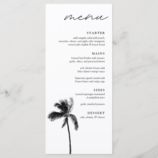 Palm Tree Zwart & Wit Modern bruiloft diner Menu (Voorkant)