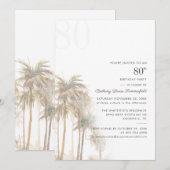 Palm Trees 80th Birthday Party Waterverf Kaart (Voorkant / Achterkant)