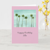 Palm Trees aanpasbare verjaardagskaart in roze Kaart (Gele Bloem)