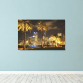 Palm Trees and CBD at Night, Sydney, New South Canvas Afdruk (Insitu (Houten vloer))