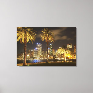 Palm Trees and CBD at Night, Sydney, New South Canvas Afdruk