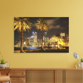 Palm Trees and CBD at Night, Sydney, New South Canvas Afdruk (Insitu (Woonkamer))