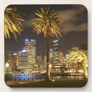 Palm Trees and CBD at Night, Sydney, New South Drankjes Onderzetter
