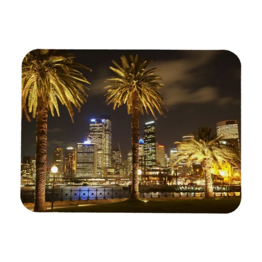 Palm Trees and CBD at Night, Sydney, New South Magneet (Horizontaal)
