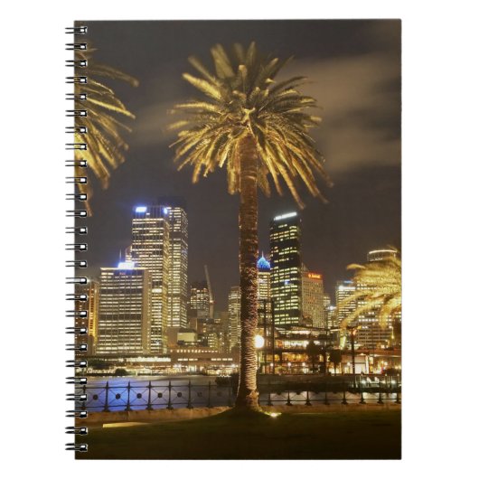 Palm Trees and CBD at Night, Sydney, New South Notitieboek (Voorkant)