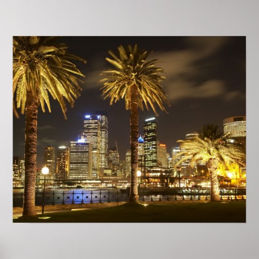 Palm Trees and CBD at Night, Sydney, New South Poster (Voorkant)