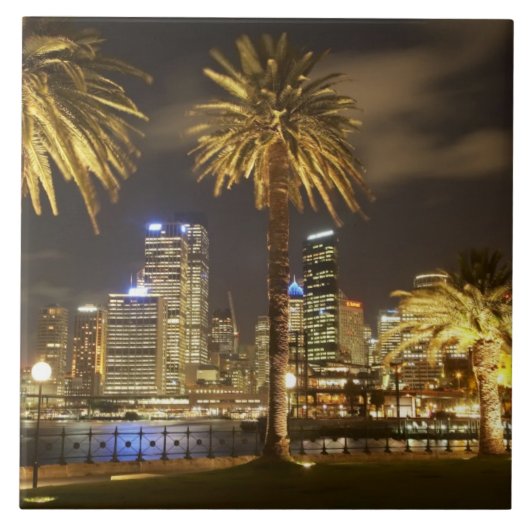Palm Trees and CBD at Night, Sydney, New South Tegeltje (Voorkant)