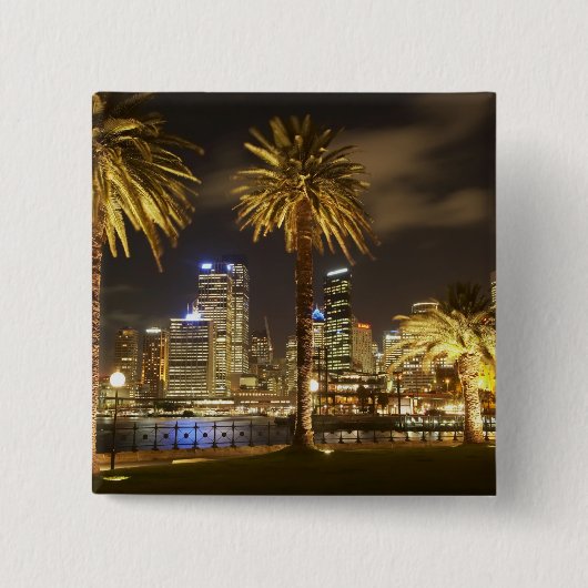 Palm Trees and CBD at Night, Sydney, New South Vierkante Button 5,1 Cm (Voorkant)