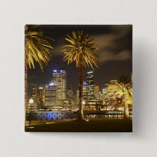 Palm Trees and CBD at Night, Sydney, New South Vierkante Button 5,1 Cm