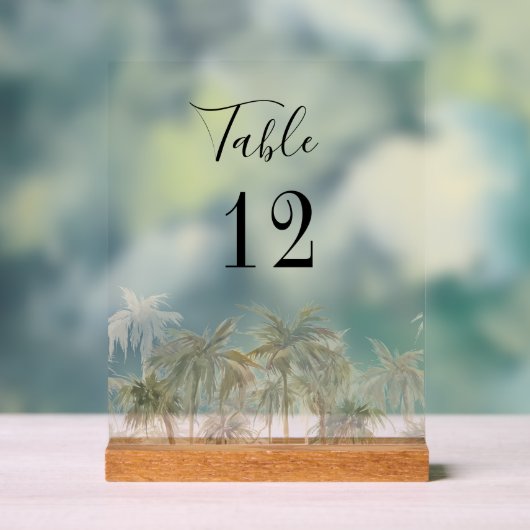 Palm Trees Beach Aangepaste Trouwtafel Nummer Acryl Bord (Neutraal)
