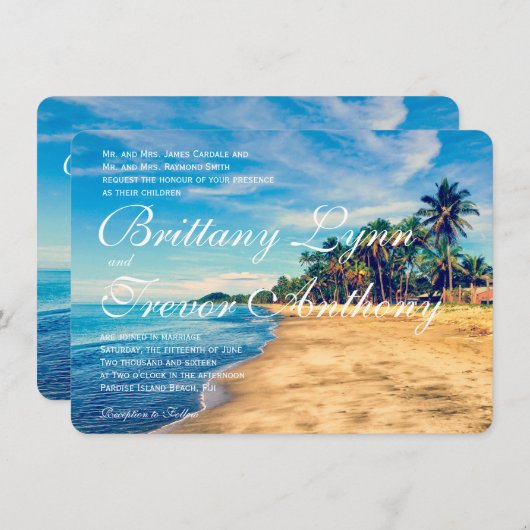 Palm Trees Beach Destination Wedding Invitations Kaart (Voorkant / Achterkant)