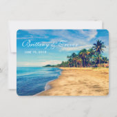 Palm Trees Beach Destination Wedding Invitations Kaart (Achterkant)