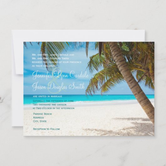 Palm Trees Beach Destination Wedding Invitations Kaart (Voorkant)