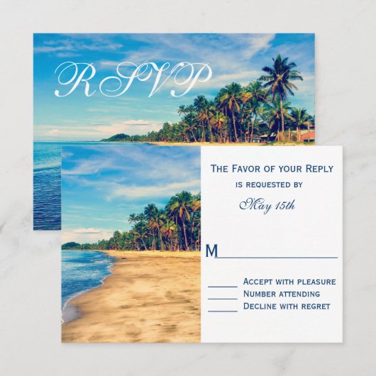 Palm Trees Beach Destination Wedding RSVP-kaarten RSVP Kaartje (Voorkant / Achterkant)
