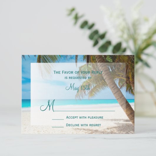 Palm Trees Beach Destination Wedding RSVP-kaarten RSVP Kaartje (Staand voorkant)