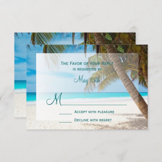 Palm Trees Beach Destination Wedding RSVP-kaarten RSVP Kaartje (Voorkant / Achterkant)