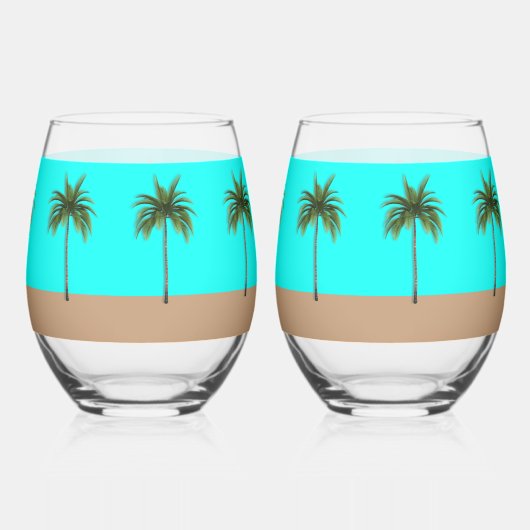 Palm Trees Beach Life Stemless wijnglazen Wijnglas Zonder Voet (Achterkant)