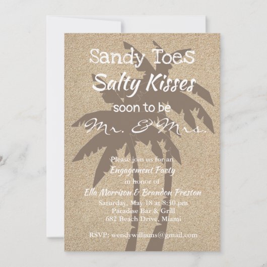 Palm Trees & Beach Sand Engagement Party Kaart (Voorkant)