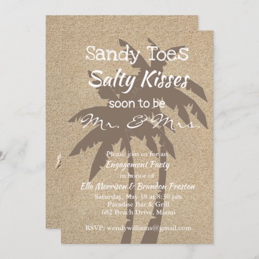Palm Trees & Beach Sand Engagement Party Kaart (Voorkant / Achterkant)