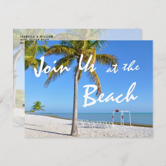 Palm Trees Beach Summer Save the Date Aankondigingskaart (Voorkant / Achterkant)