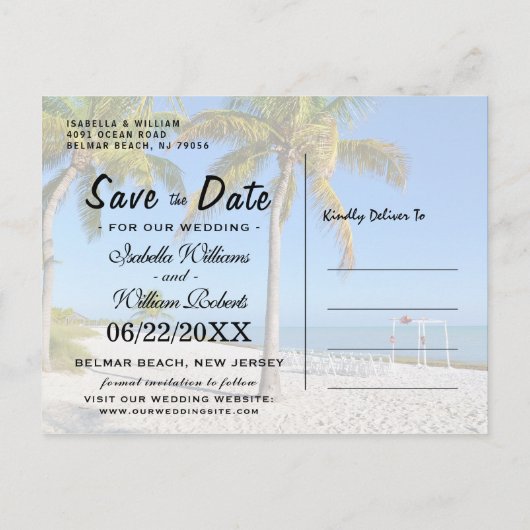 Palm Trees Beach Summer Save the Date Aankondigingskaart (Achterkant)