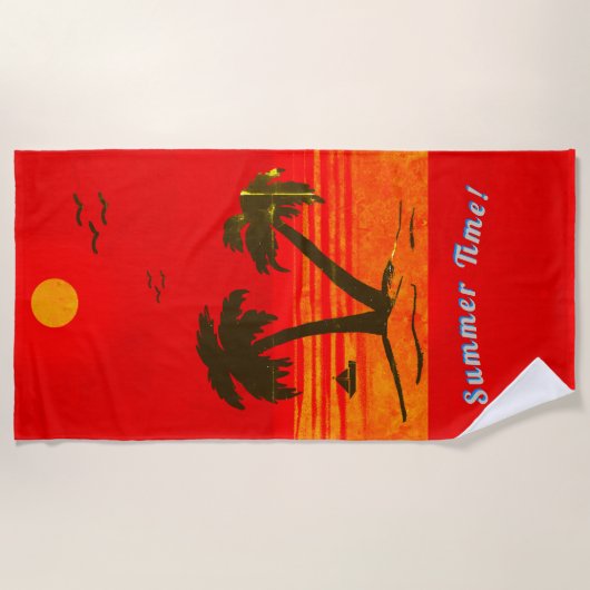 Palm Trees Beach Summer Time! Oranje keuken Strandlaken (Voorkant)