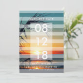 Palm Trees Beach Sunset Photo Save the Dates Date (Staand voorkant)