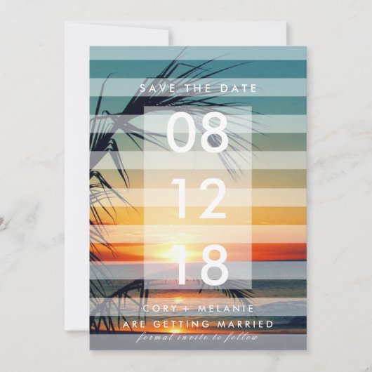 Palm Trees Beach Sunset Photo Save the Dates Save The Date (Voorkant)