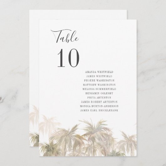 Palm Trees Beach Trouwtafel Nummers Kaart (Voorkant / Achterkant)