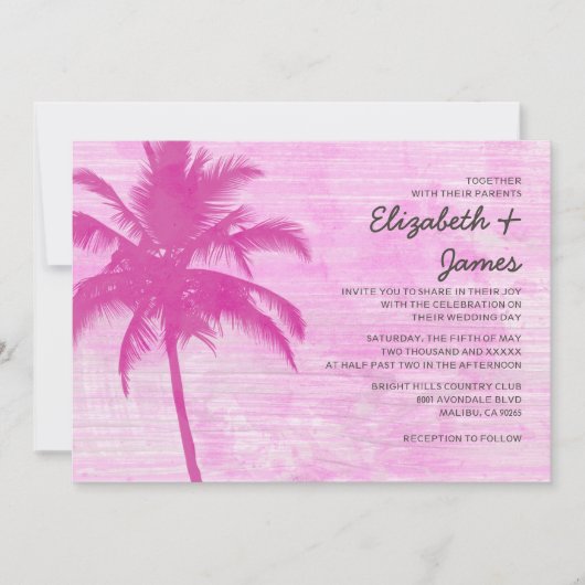  Palm Trees Beach Wedding Invitations Kaart (Voorkant)