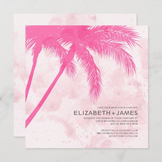 Palm Trees Beach Wedding Invitations Kaart (Voorkant / Achterkant)