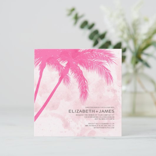 Palm Trees Beach Wedding Invitations Kaart (Staand voorkant)