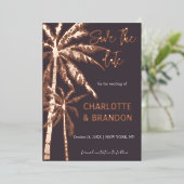 Palm Trees Beach Wedding Roos Gold Folie Uitnodiging (Staand Voorkant)
