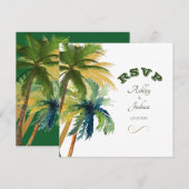 Palm Trees Beach Wedding RSVP Card (Voorkant / Achterkant)